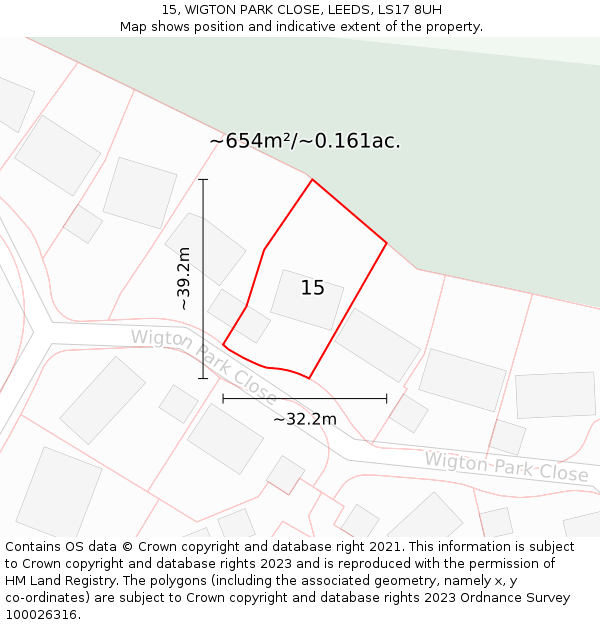 15, WIGTON PARK CLOSE, LEEDS, LS17 8UH: Plot and title map