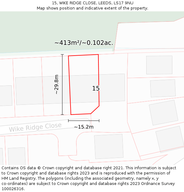 15, WIKE RIDGE CLOSE, LEEDS, LS17 9NU: Plot and title map