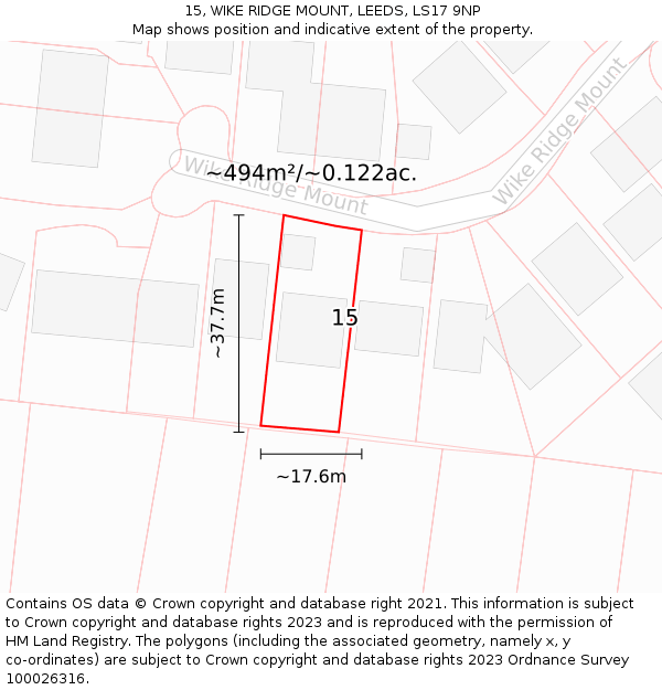 15, WIKE RIDGE MOUNT, LEEDS, LS17 9NP: Plot and title map