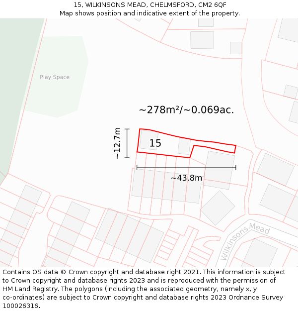 15, WILKINSONS MEAD, CHELMSFORD, CM2 6QF: Plot and title map