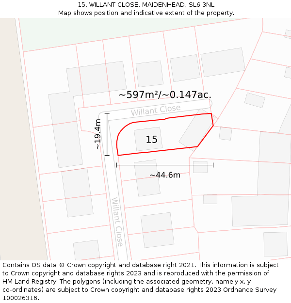 15, WILLANT CLOSE, MAIDENHEAD, SL6 3NL: Plot and title map