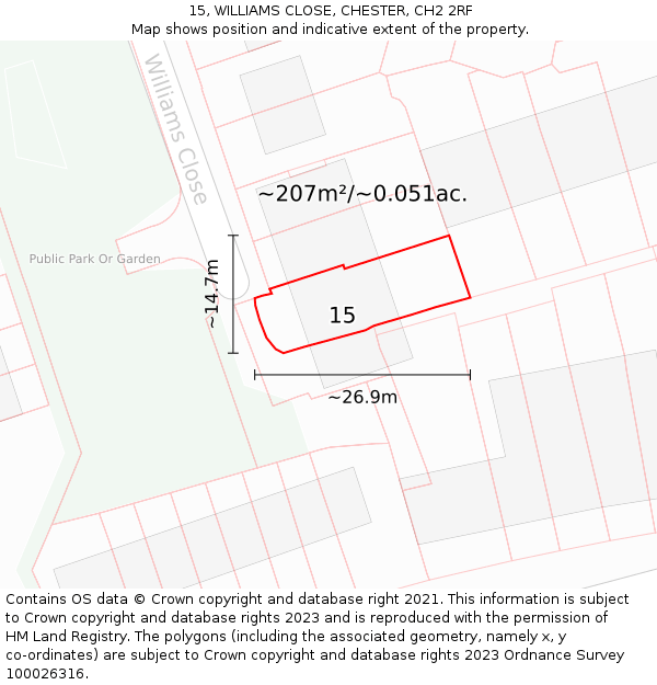 15, WILLIAMS CLOSE, CHESTER, CH2 2RF: Plot and title map