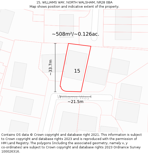 15, WILLIAMS WAY, NORTH WALSHAM, NR28 0BA: Plot and title map