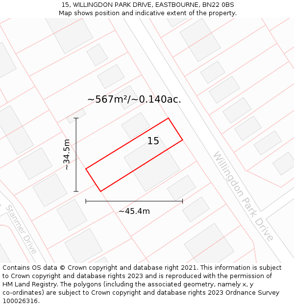 15, WILLINGDON PARK DRIVE, EASTBOURNE, BN22 0BS: Plot and title map