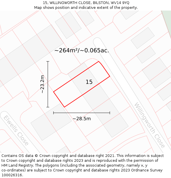 15, WILLINGWORTH CLOSE, BILSTON, WV14 9YQ: Plot and title map