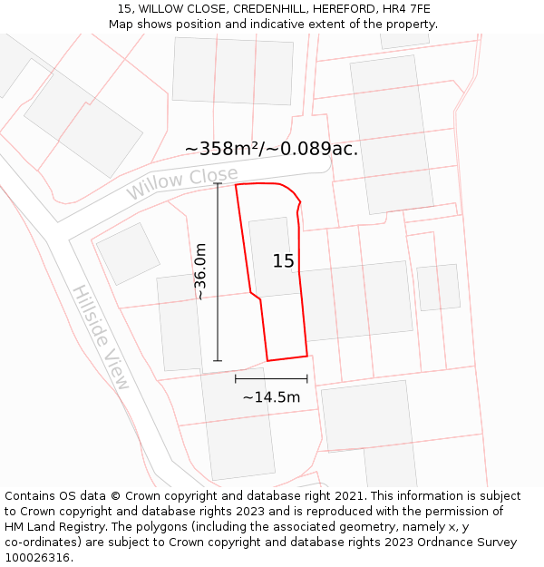 15, WILLOW CLOSE, CREDENHILL, HEREFORD, HR4 7FE: Plot and title map