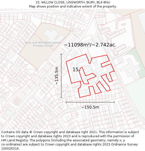 15, WILLOW CLOSE, UNSWORTH, BURY, BL9 8NU: Plot and title map