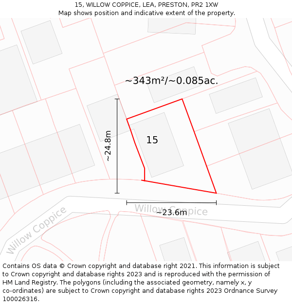 15, WILLOW COPPICE, LEA, PRESTON, PR2 1XW: Plot and title map