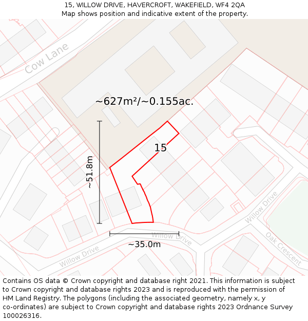 15, WILLOW DRIVE, HAVERCROFT, WAKEFIELD, WF4 2QA: Plot and title map