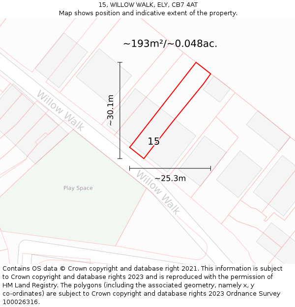 15, WILLOW WALK, ELY, CB7 4AT: Plot and title map
