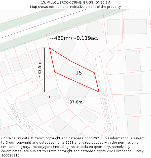 15, WILLOWBROOK DRIVE, BRIGG, DN20 9JA: Plot and title map