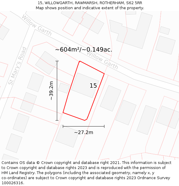 15, WILLOWGARTH, RAWMARSH, ROTHERHAM, S62 5RR: Plot and title map