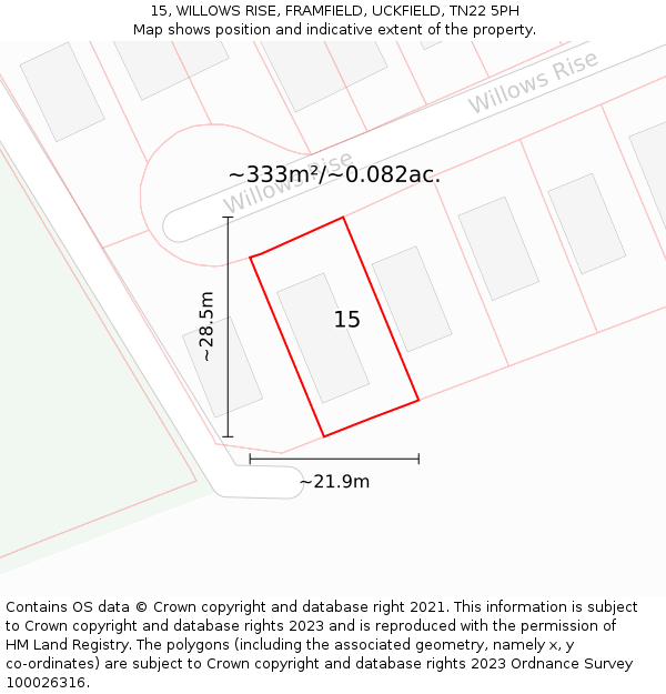 15, WILLOWS RISE, FRAMFIELD, UCKFIELD, TN22 5PH: Plot and title map