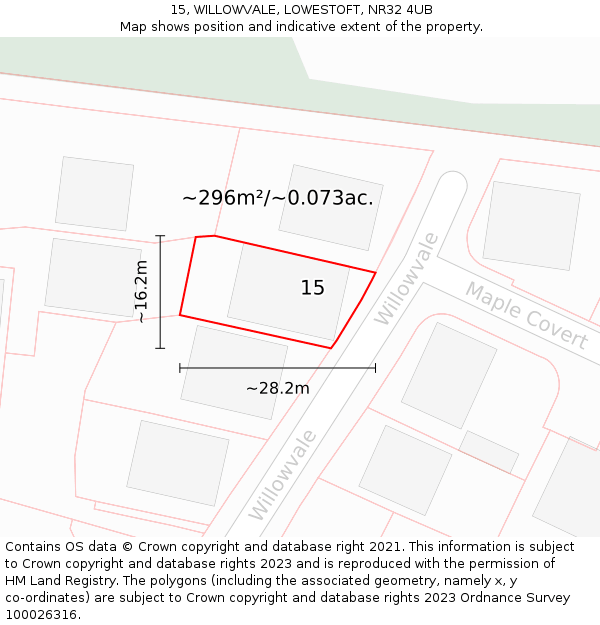 15, WILLOWVALE, LOWESTOFT, NR32 4UB: Plot and title map