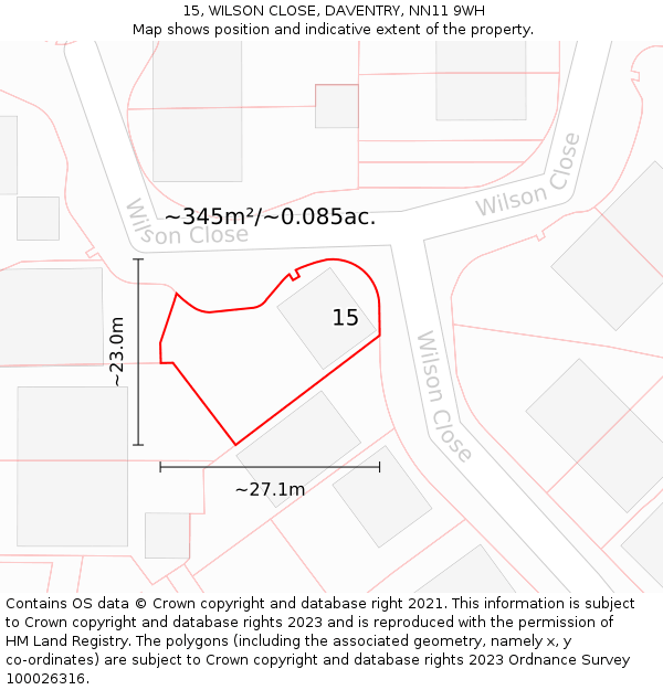 15, WILSON CLOSE, DAVENTRY, NN11 9WH: Plot and title map