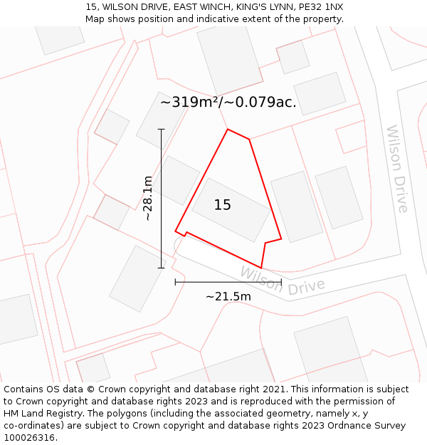 15, WILSON DRIVE, EAST WINCH, KING'S LYNN, PE32 1NX: Plot and title map