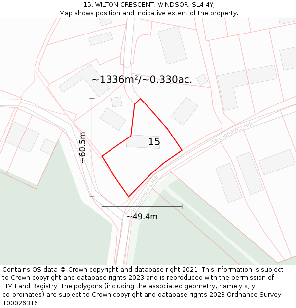 15, WILTON CRESCENT, WINDSOR, SL4 4YJ: Plot and title map