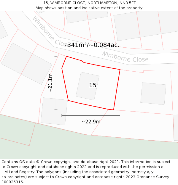 15, WIMBORNE CLOSE, NORTHAMPTON, NN3 5EF: Plot and title map