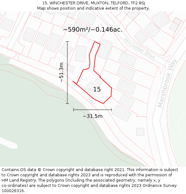 15, WINCHESTER DRIVE, MUXTON, TELFORD, TF2 8SJ: Plot and title map