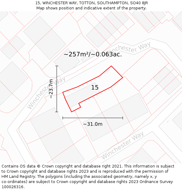 15, WINCHESTER WAY, TOTTON, SOUTHAMPTON, SO40 8JR: Plot and title map