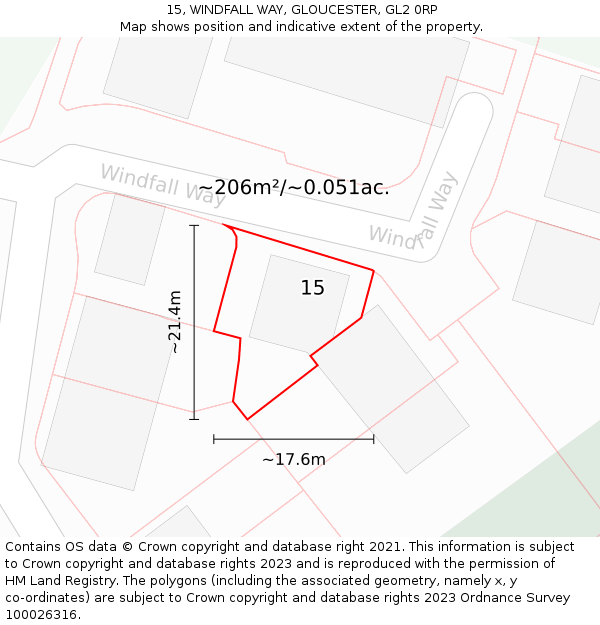 15, WINDFALL WAY, GLOUCESTER, GL2 0RP: Plot and title map