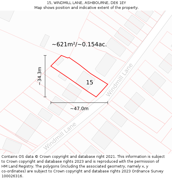 15, WINDMILL LANE, ASHBOURNE, DE6 1EY: Plot and title map