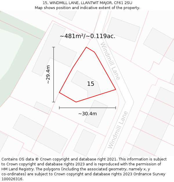 15, WINDMILL LANE, LLANTWIT MAJOR, CF61 2SU: Plot and title map