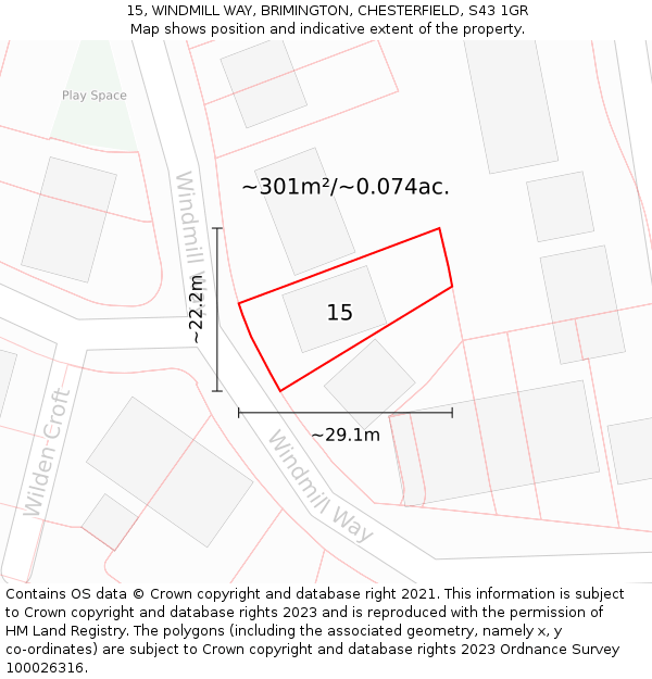 15, WINDMILL WAY, BRIMINGTON, CHESTERFIELD, S43 1GR: Plot and title map
