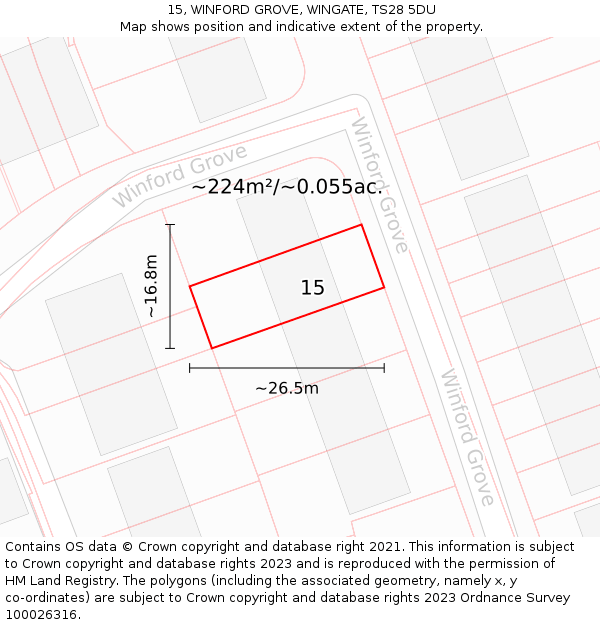 15, WINFORD GROVE, WINGATE, TS28 5DU: Plot and title map