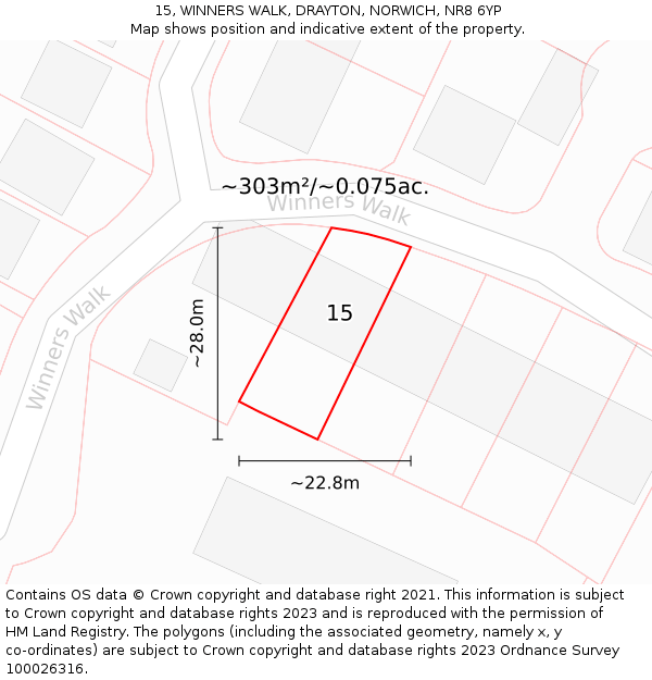 15, WINNERS WALK, DRAYTON, NORWICH, NR8 6YP: Plot and title map