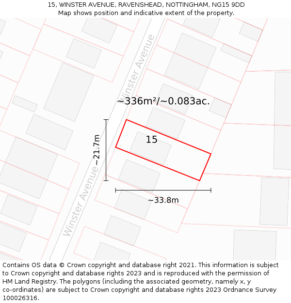 15, WINSTER AVENUE, RAVENSHEAD, NOTTINGHAM, NG15 9DD: Plot and title map