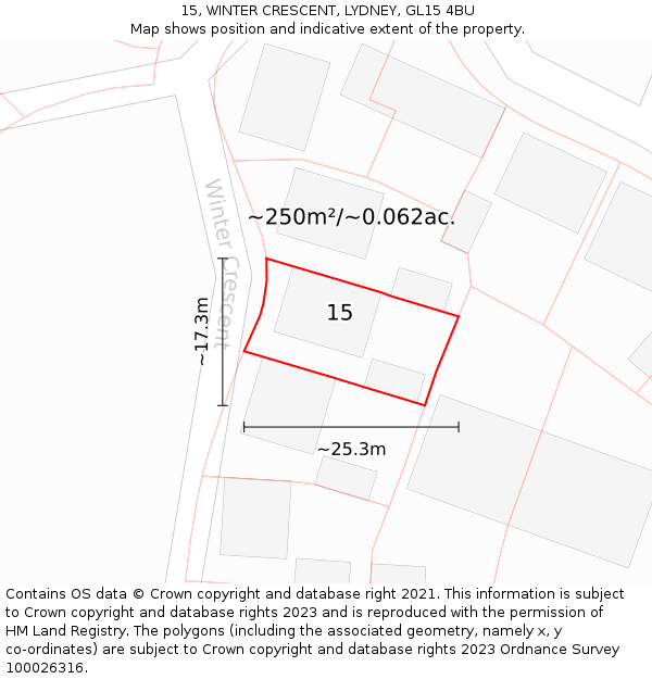 15, WINTER CRESCENT, LYDNEY, GL15 4BU: Plot and title map