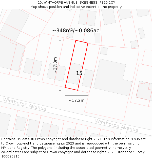 15, WINTHORPE AVENUE, SKEGNESS, PE25 1QY: Plot and title map