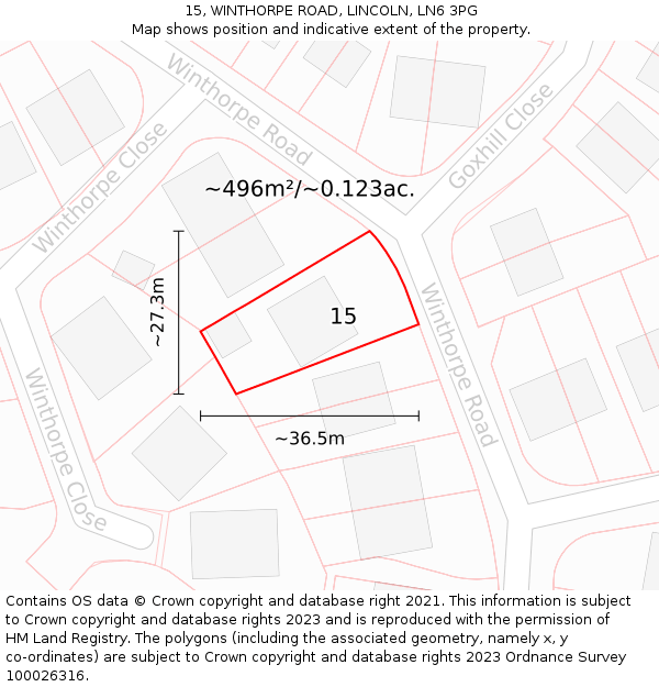 15, WINTHORPE ROAD, LINCOLN, LN6 3PG: Plot and title map