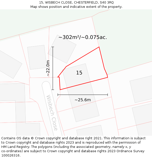 15, WISBECH CLOSE, CHESTERFIELD, S40 3RQ: Plot and title map