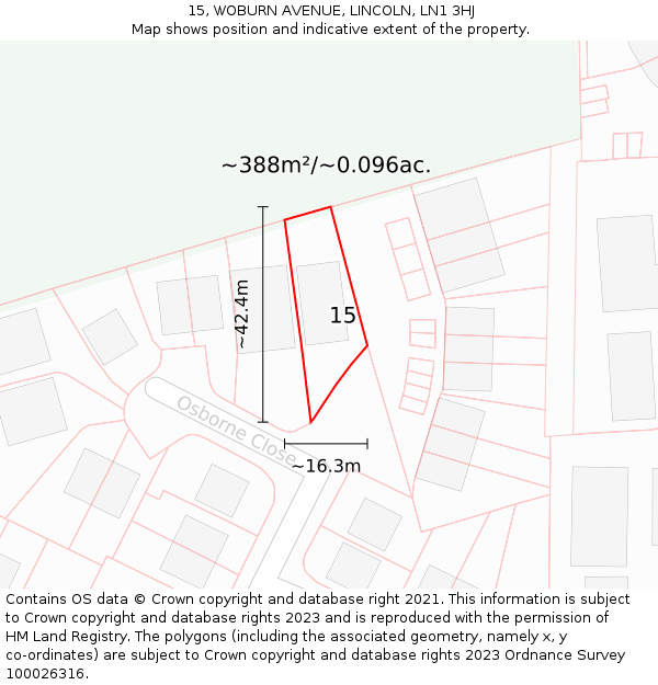 15, WOBURN AVENUE, LINCOLN, LN1 3HJ: Plot and title map