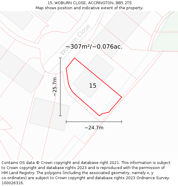 15, WOBURN CLOSE, ACCRINGTON, BB5 2TS: Plot and title map