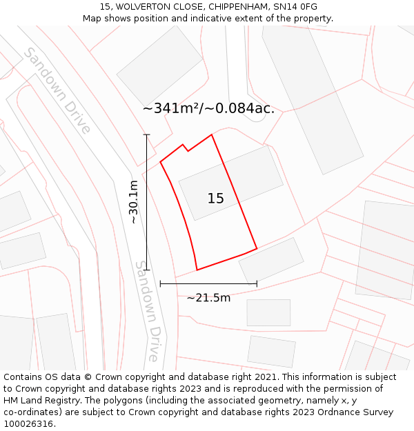 15, WOLVERTON CLOSE, CHIPPENHAM, SN14 0FG: Plot and title map
