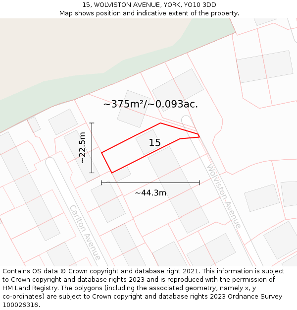 15, WOLVISTON AVENUE, YORK, YO10 3DD: Plot and title map