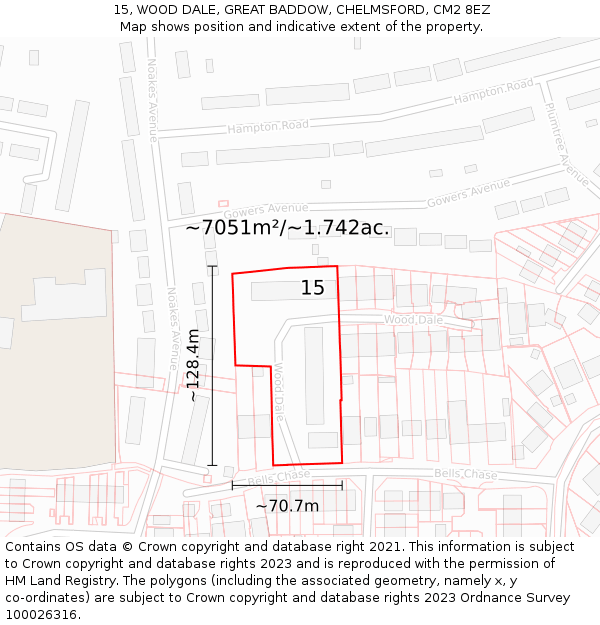 15, WOOD DALE, GREAT BADDOW, CHELMSFORD, CM2 8EZ: Plot and title map