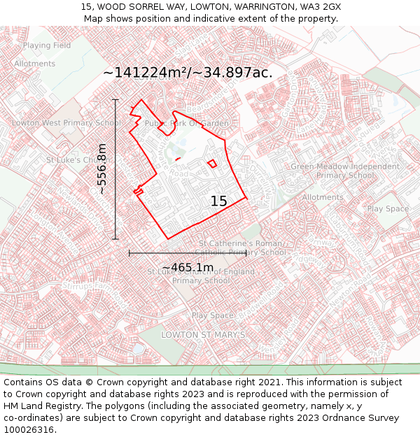 15, WOOD SORREL WAY, LOWTON, WARRINGTON, WA3 2GX: Plot and title map