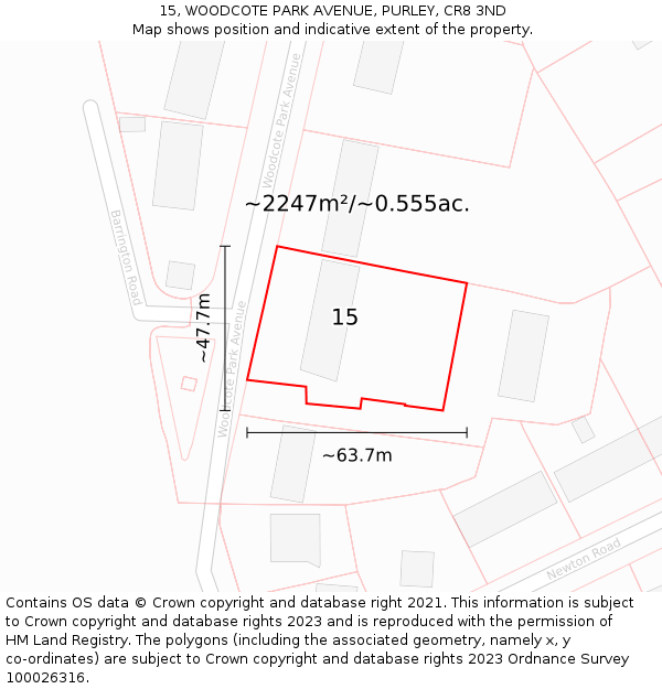 15, WOODCOTE PARK AVENUE, PURLEY, CR8 3ND: Plot and title map
