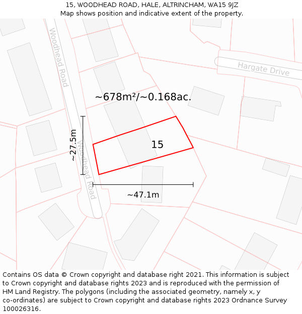 15, WOODHEAD ROAD, HALE, ALTRINCHAM, WA15 9JZ: Plot and title map