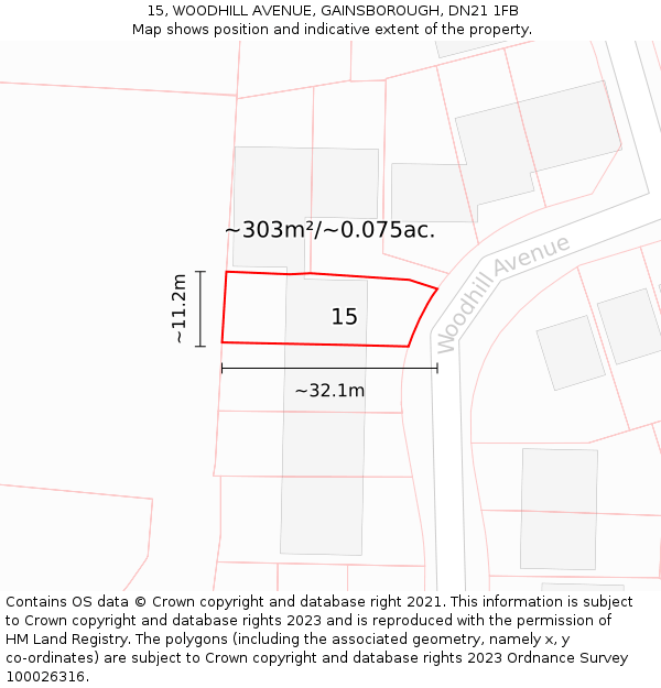 15, WOODHILL AVENUE, GAINSBOROUGH, DN21 1FB: Plot and title map