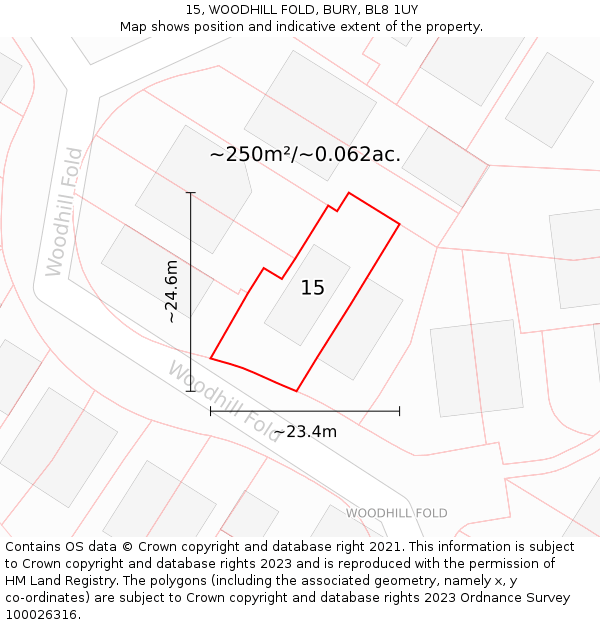 15, WOODHILL FOLD, BURY, BL8 1UY: Plot and title map