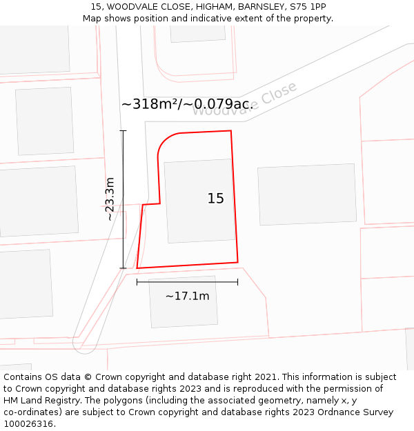 15, WOODVALE CLOSE, HIGHAM, BARNSLEY, S75 1PP: Plot and title map