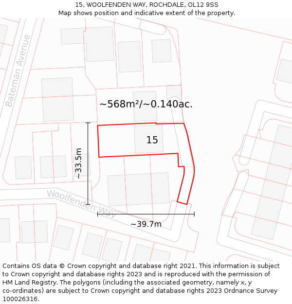 15, WOOLFENDEN WAY, ROCHDALE, OL12 9SS: Plot and title map