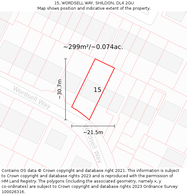 15, WORDSELL WAY, SHILDON, DL4 2GU: Plot and title map