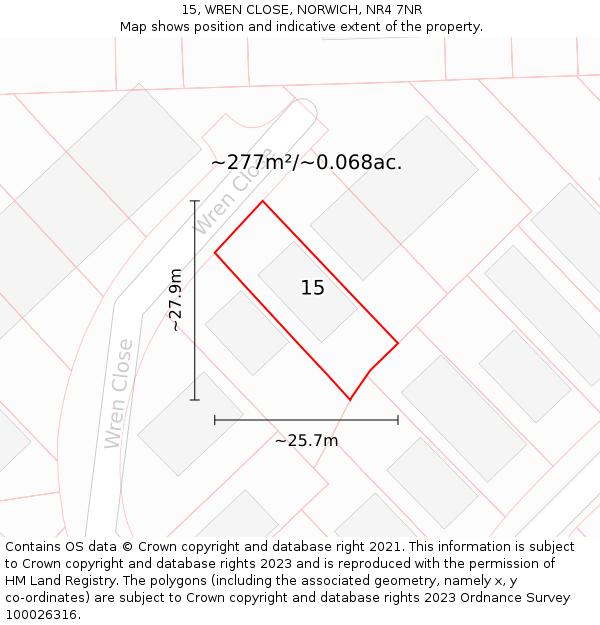 15, WREN CLOSE, NORWICH, NR4 7NR: Plot and title map