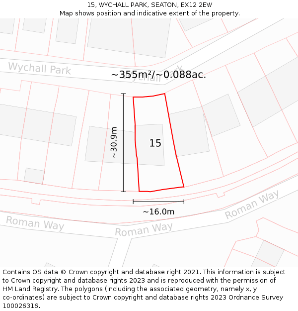 15, WYCHALL PARK, SEATON, EX12 2EW: Plot and title map